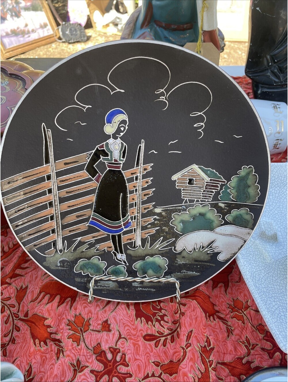 Vtg 1950s AWF Arnold Wiigs Fabrikker Norway Setesdal 908 Ceramic Plate MCM EUC